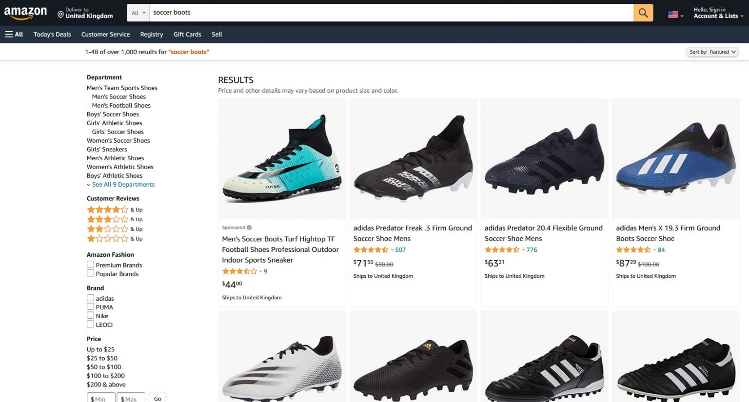 buy soccer boots online